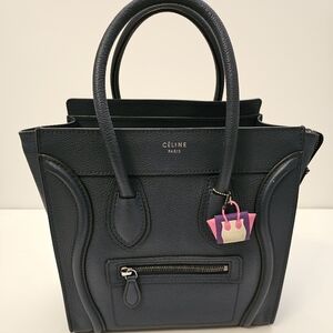 Auth Celine micro orage navy blue leather tote bag